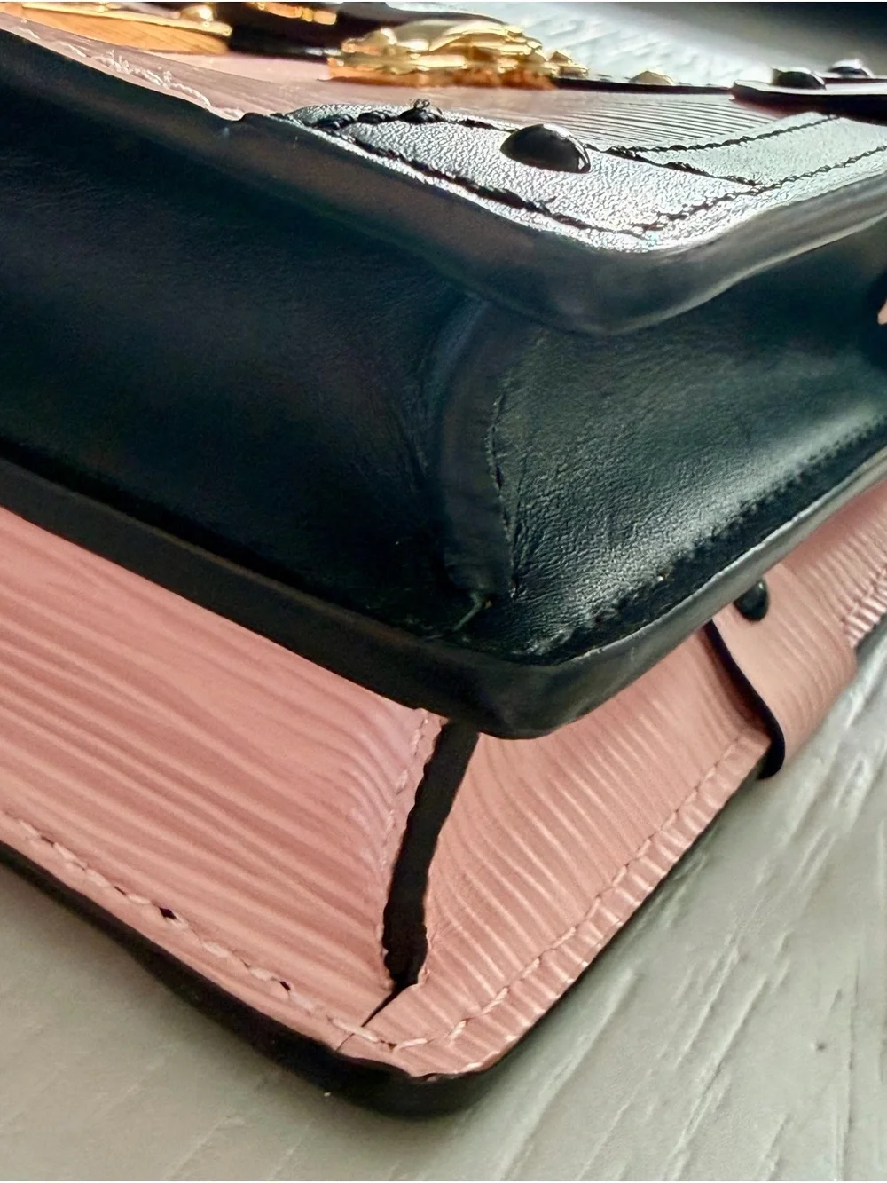 Authentic Louis Vuitton M53191 Petite Malle Clutch/Crossbody Black and Rose Pink